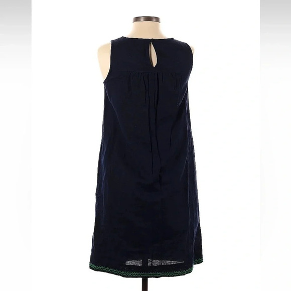 J. Crew Navy & Green Linen Embroidered Sleeveless Shift Dress Size XXS - Picture 3 of 4